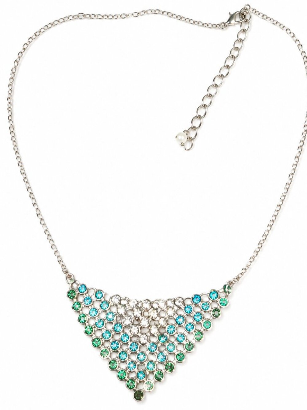 1980’s - 1990’s Vintage Avon Blue and Green Ombré Mesh Chain Bib Necklace